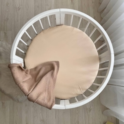 Husa saltea rotunda patut bebe copii cu elastic, 70 x 70 cm, bej